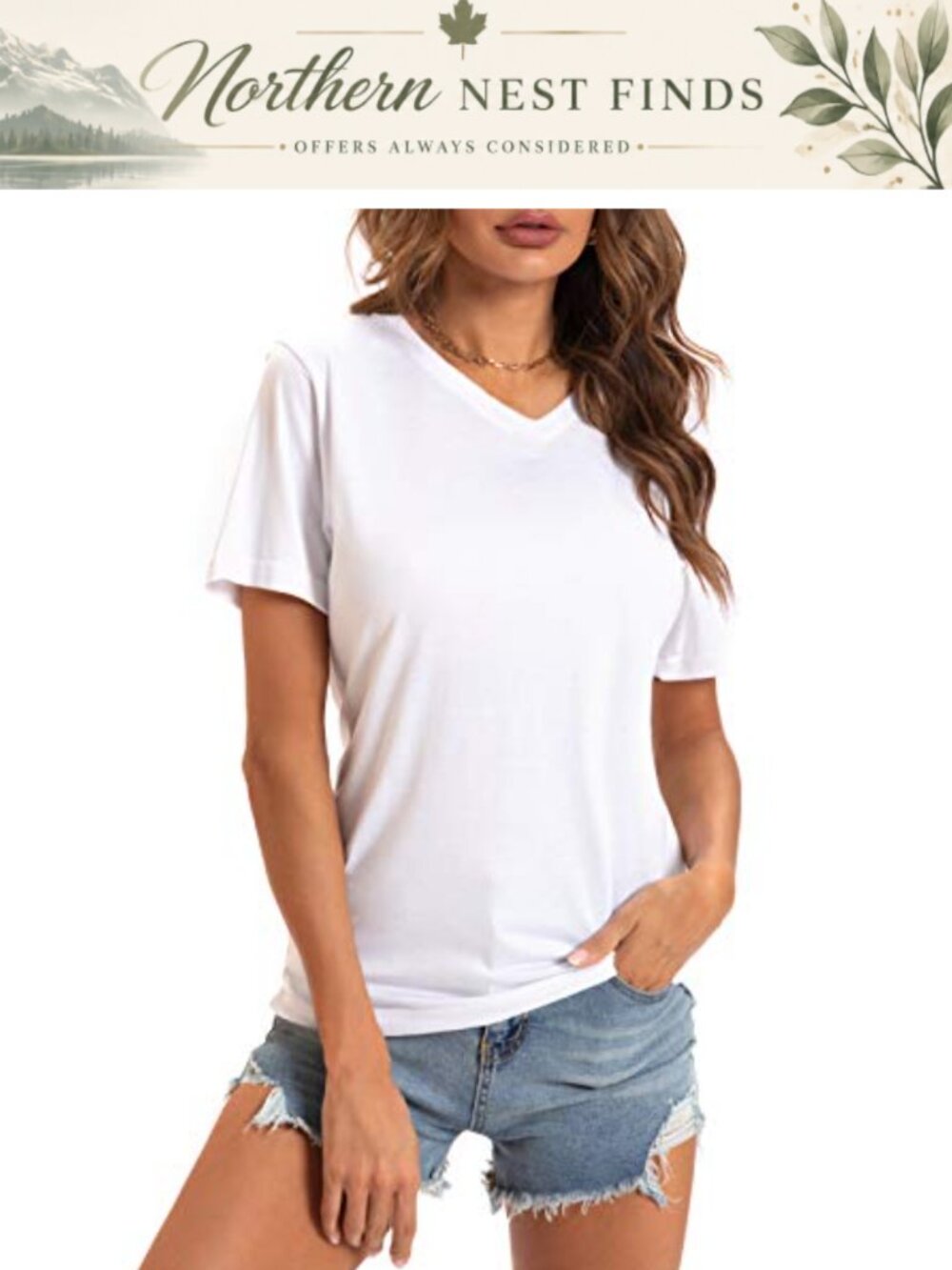 Womens V Neck Short Sleeve T Shirt Viscose Cotton Blend Soft Casual Top